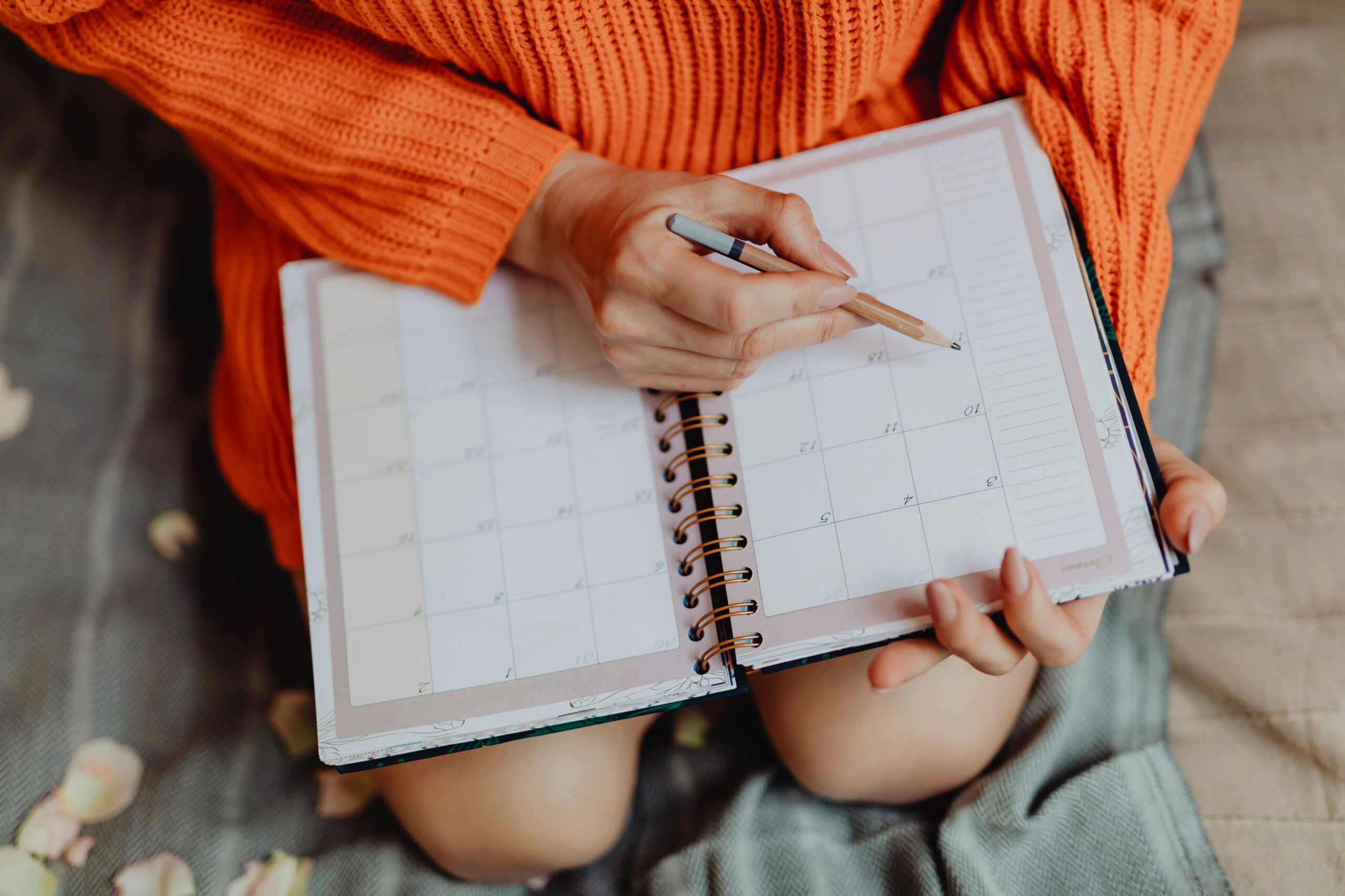 closeup of a journal planner with structured daily routine