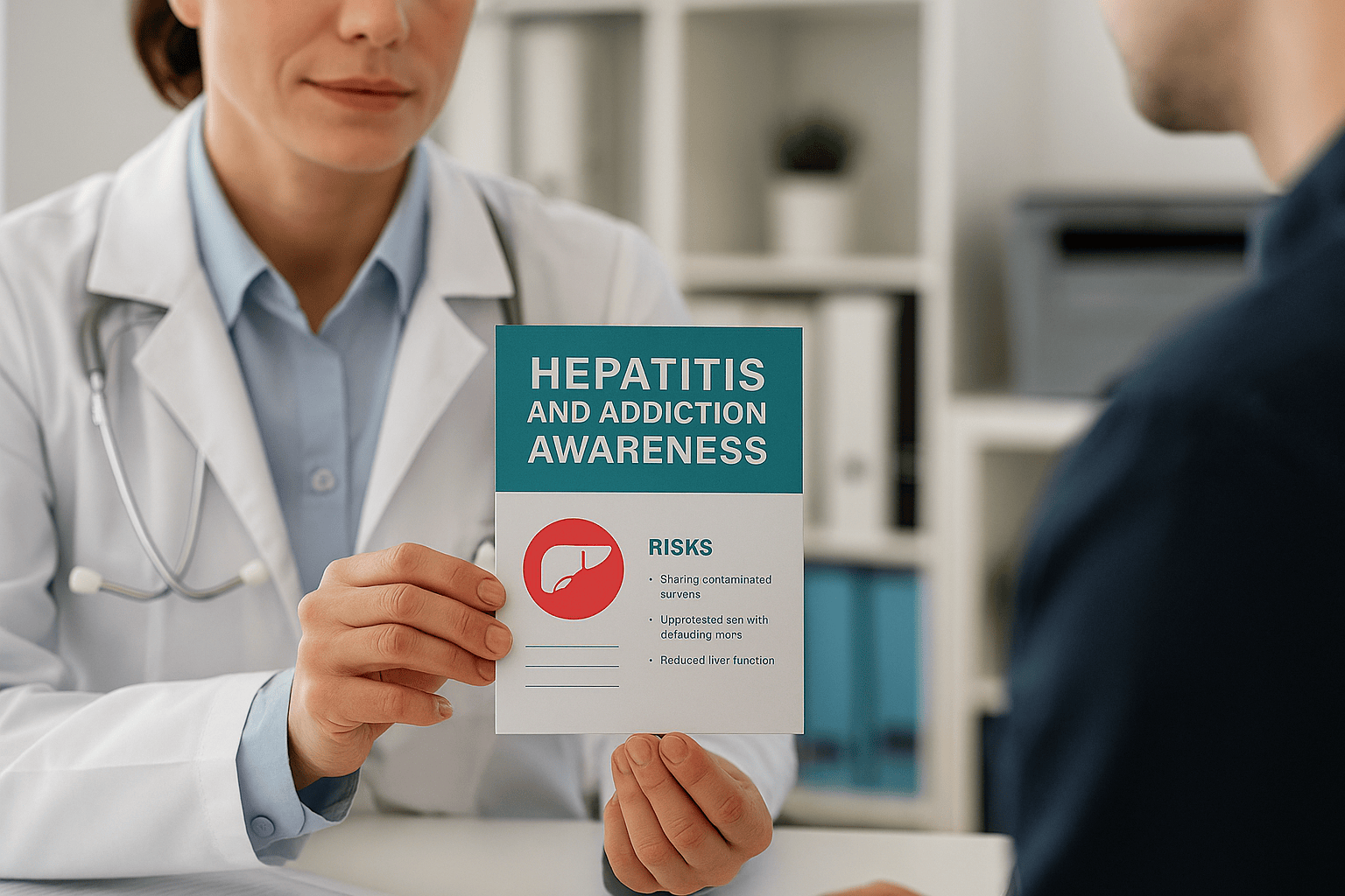 healthcare provider discussing hepatitis risk with addiction patient