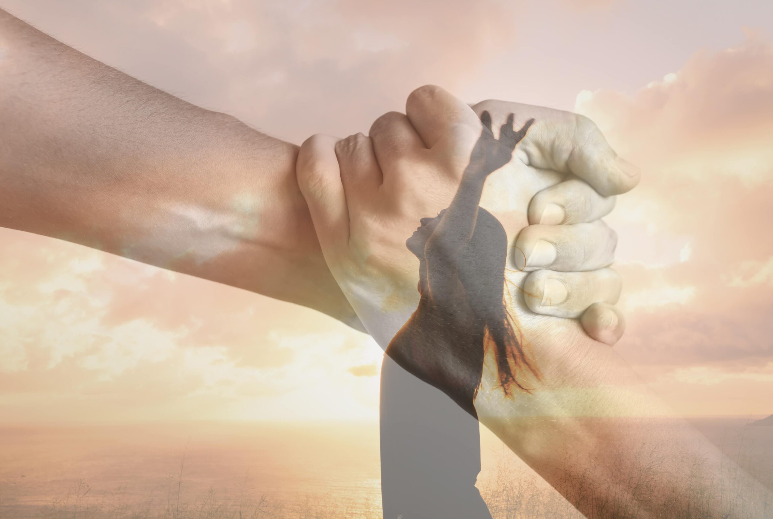 Conceptual image of hands representing strong support and commitment to career stability after recovery.